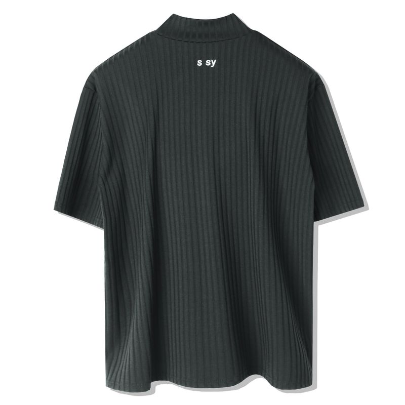 RIB MOCK NECK HALF T-SHIRT CHARCOAL