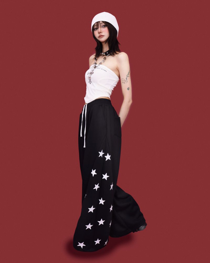popping-star string wide pants (2color)