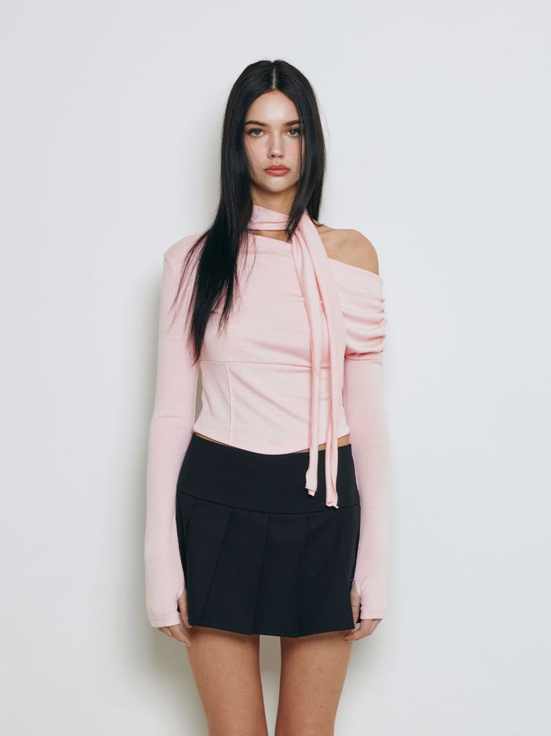 Not your rose（ノットユアローズ）の「Shirring scarf tshirt (Pink)（Tops）」