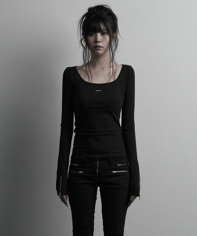 [label] back two-way zipper long sleeve (black) 