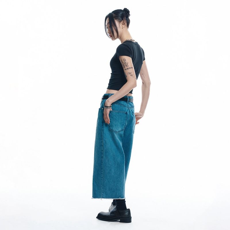 Cut-off Capri Denim Pants - MEDIUM BLUE