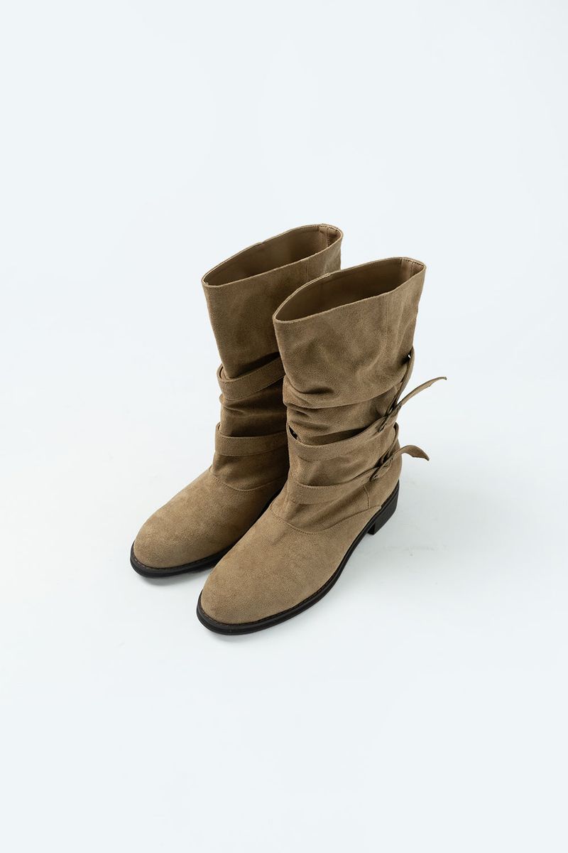 Suede buckle boots_beige