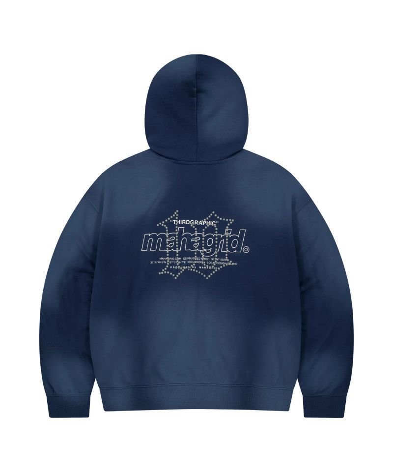 WASHED 10TH THIRD LOGO ZIP UP HOODIE_BLUE