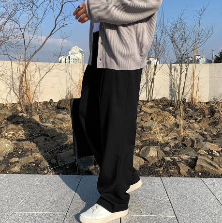 Deface Front Turtle Back Banding Wide Slacks