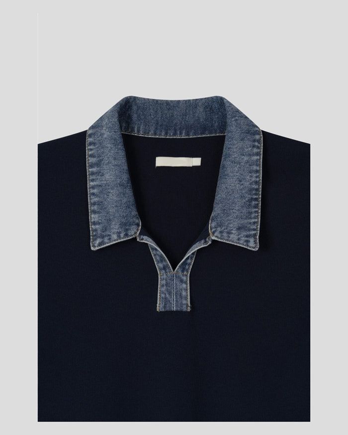 (M's) Denim Collar Half Knit