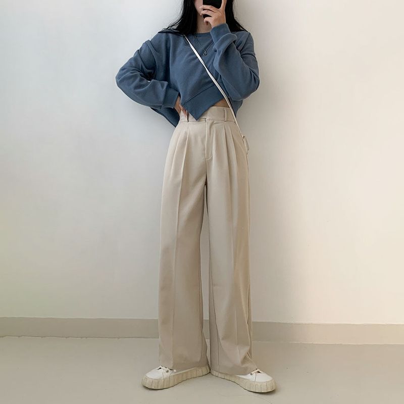 [High waist] one-button pin tuck slacks