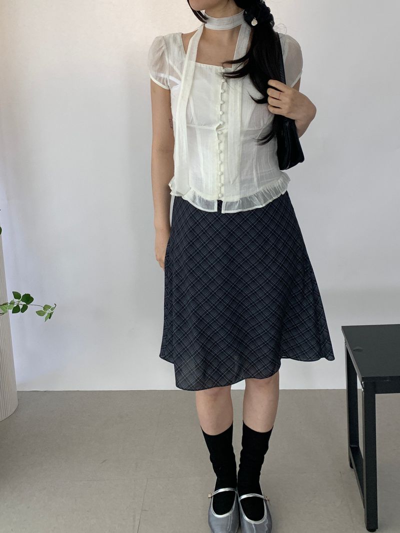 Sovy check flare midi skirt