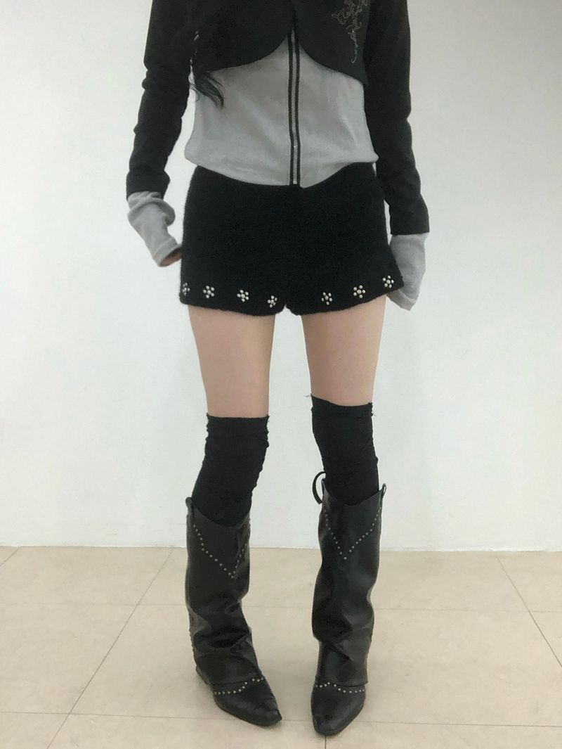 Fuzzy Snow Stud Mini Shorts