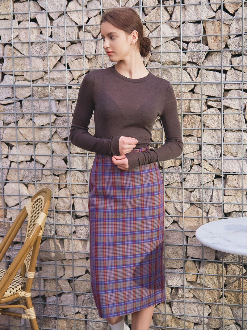 CHECK MIDI SKIRT_PURPLE