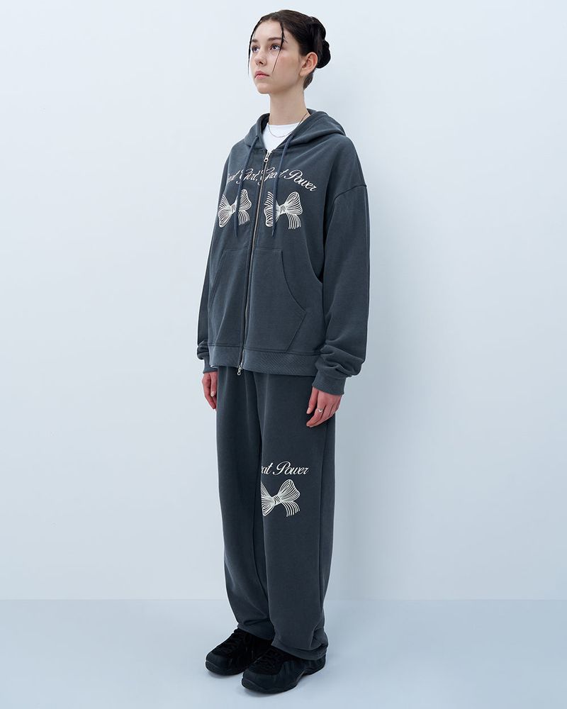 RIBBON WIDE PIGMENT PANTS-CHARCOAL