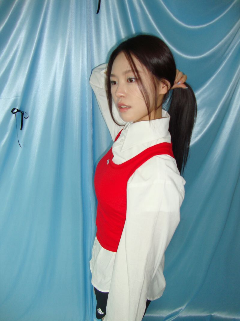 ribbon button shirt-2type(white,pink)