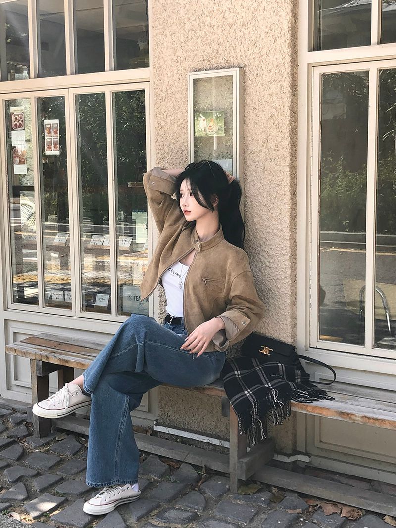 [BELLIDE MADE] BAND COLLAR, SUEDE CROP JACKET