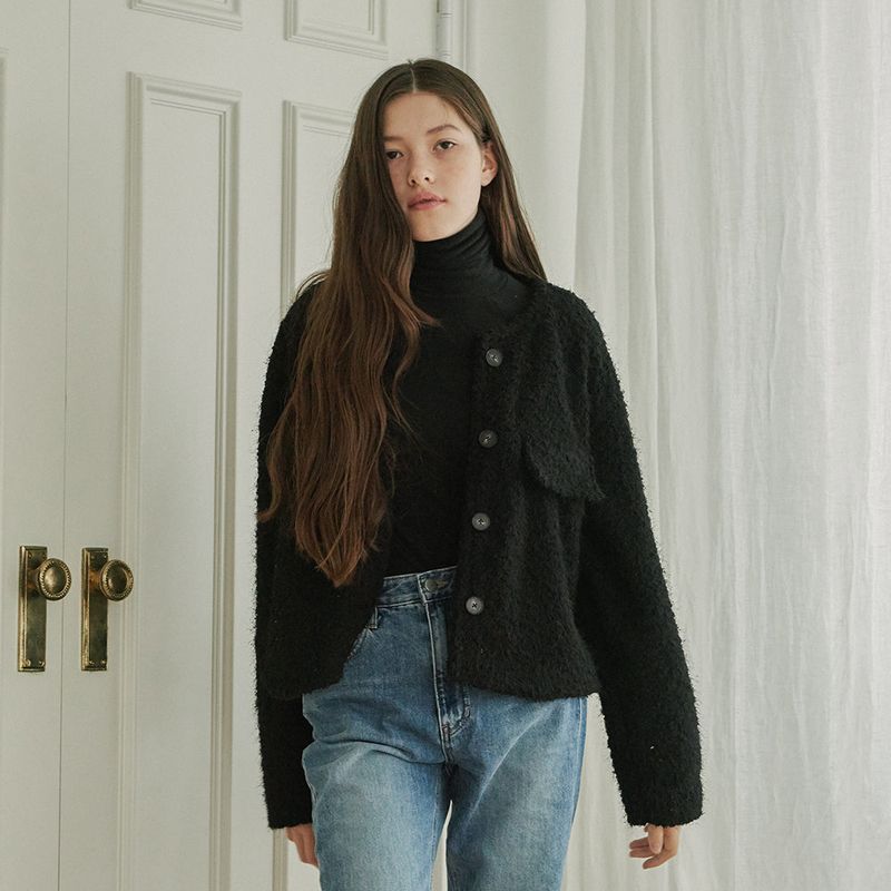 ROUND COLLARED CROP JACKET (BLACK)