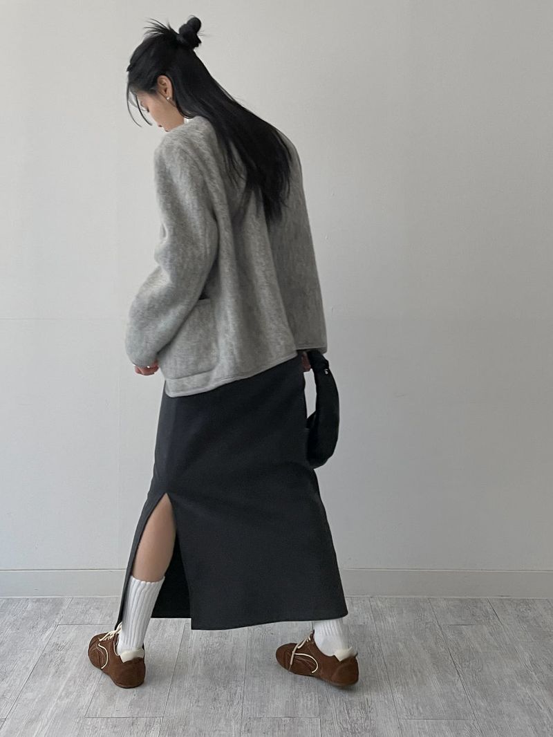[Setup Available/FW] Lanba Ribbed Layered Long Skirt