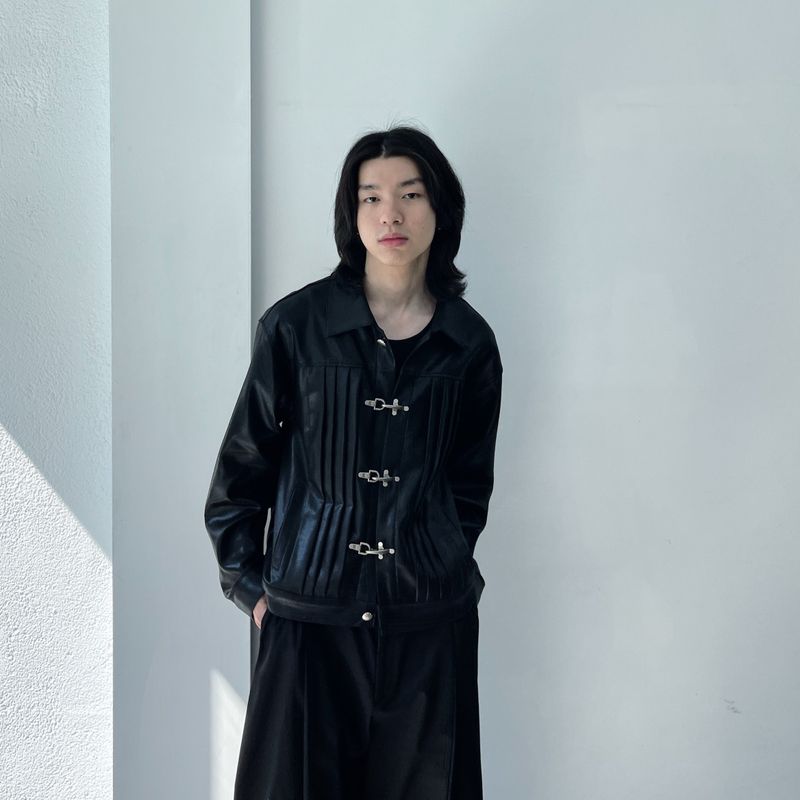 3D Pleated Metal Button Collar Jacket