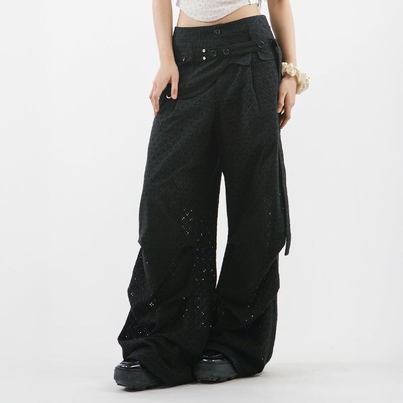 TUOMIO（トゥオミオ）の「EYELET BELT BAG PANTS [BLACK]（Pants）」