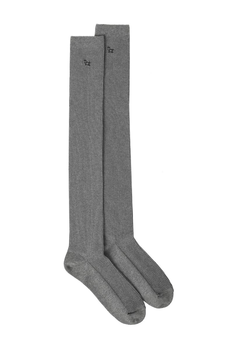 tht rib over knee socks - gray   