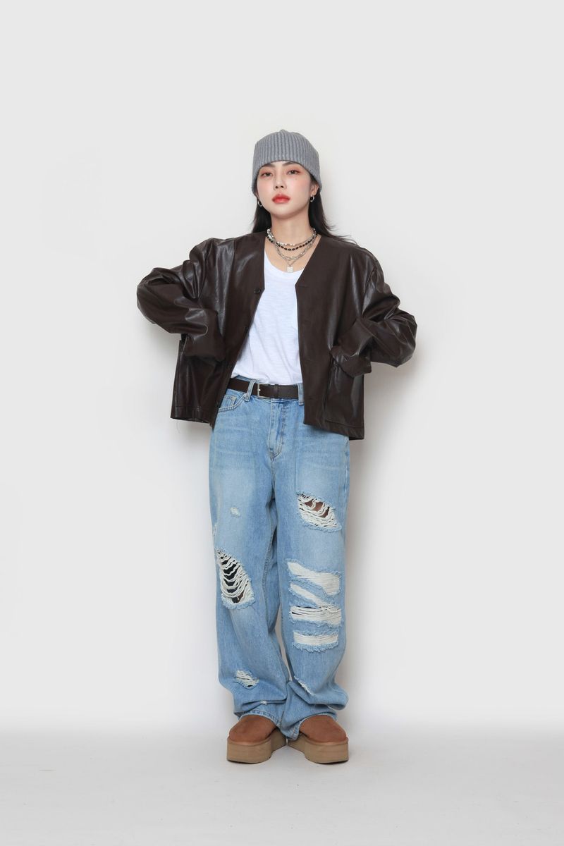 Crop leather cardigan