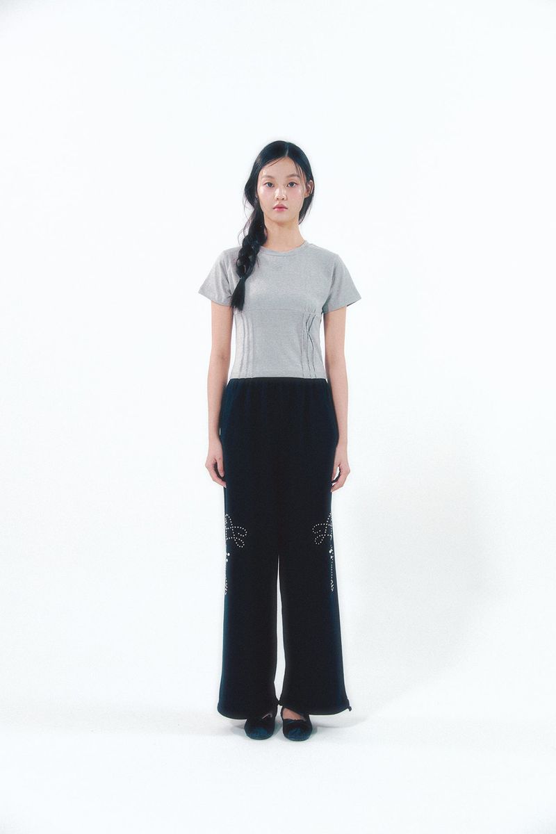 Heart Logo Shirring Detail Top Gray