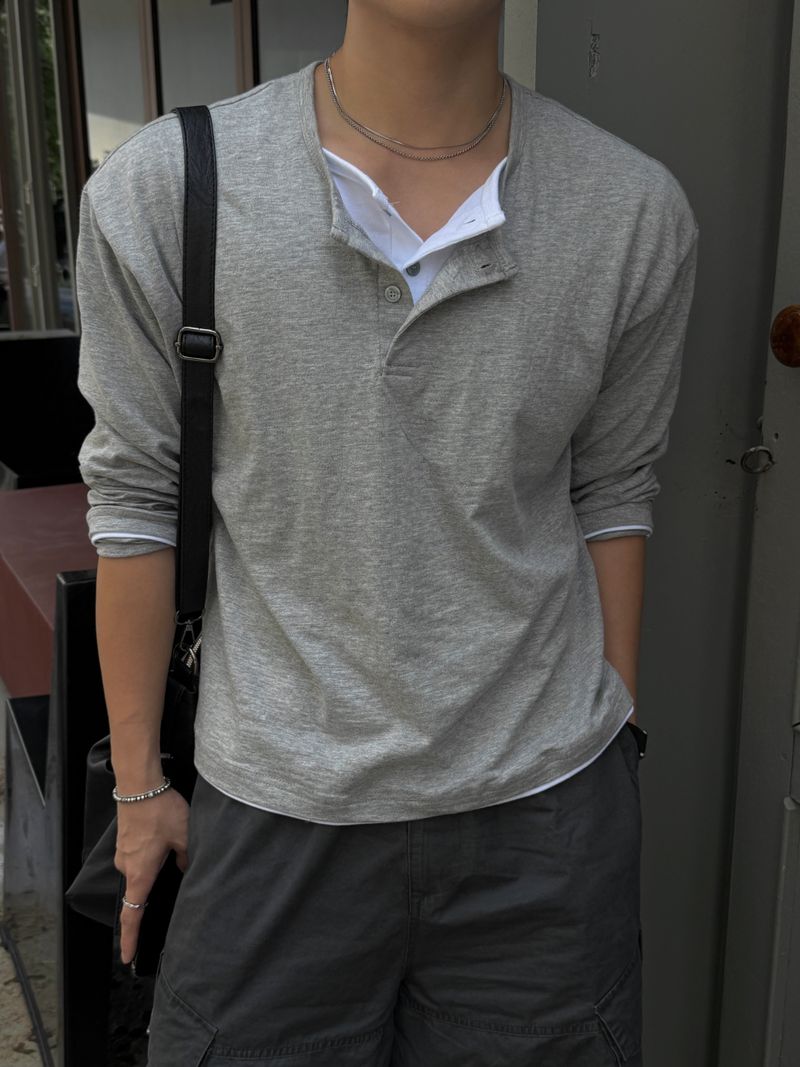 Thorpe layered long-sleeve henley neck
