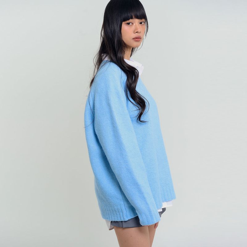 Soft Brushed V-Neck Knit Sky Blue
