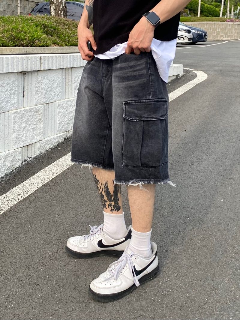 Vintage Washed Cargo Bermuda Denim Pants