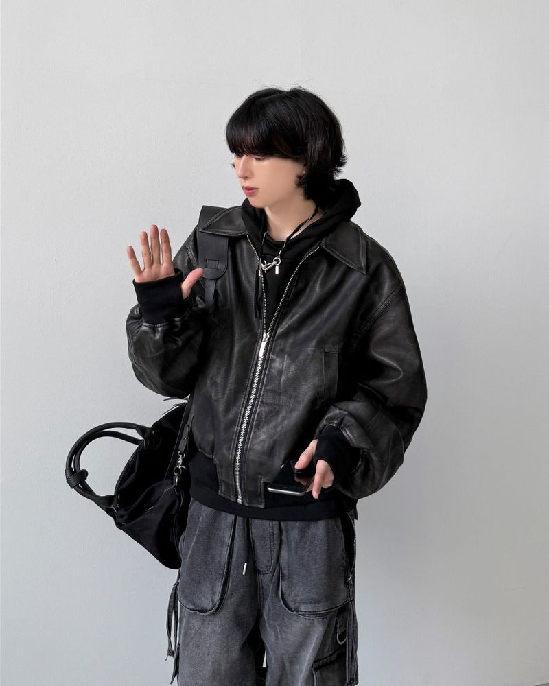 Akaza cropped leather jacket