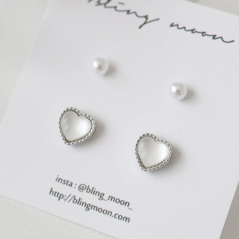 [2 set] Luminous Heart Pearl Earring Set / 2 color