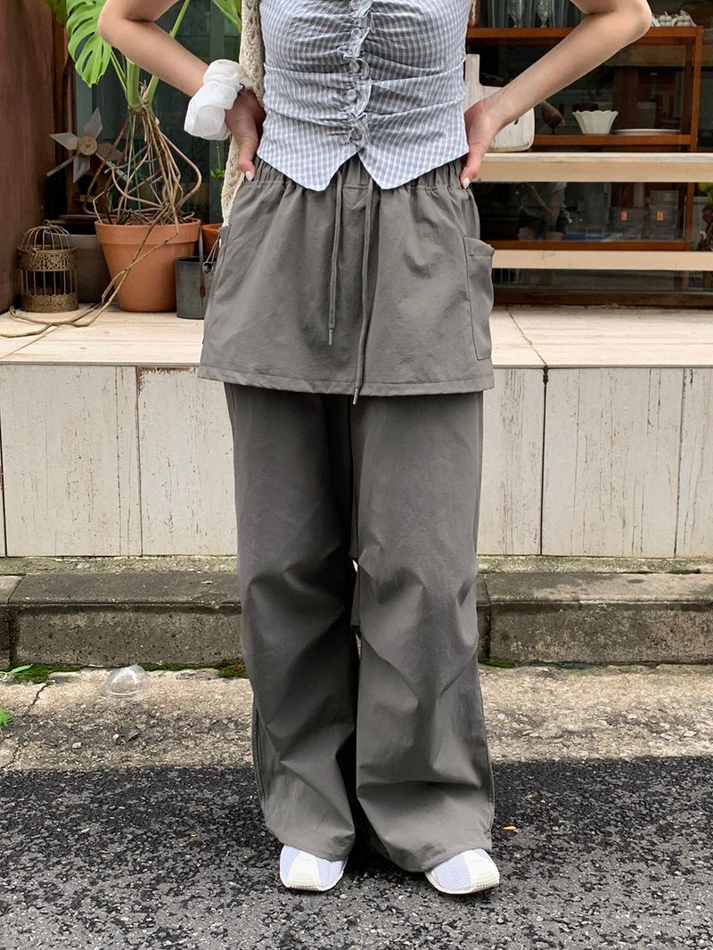 [MADE] Kaen Nylon Layered Skirt Banding Pants