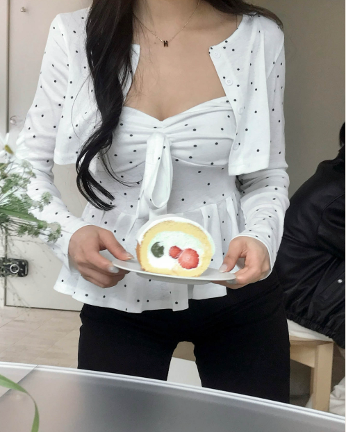 oreo ple big ribbon top + crop cd set