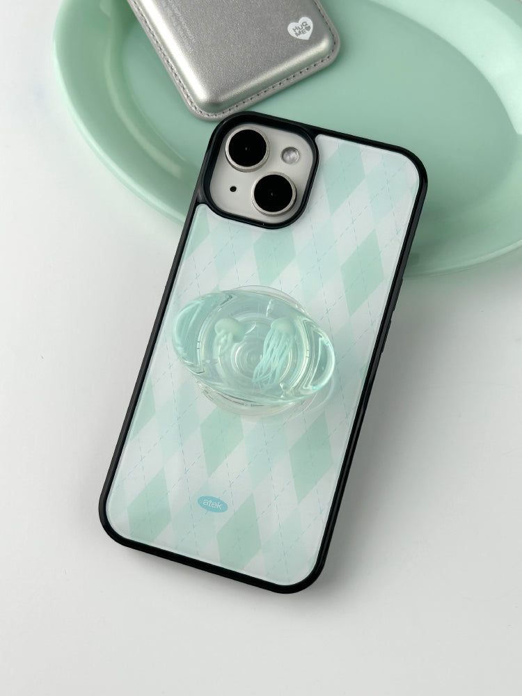 Check Pattern MagSafe Glass Bumper Case(Blue)