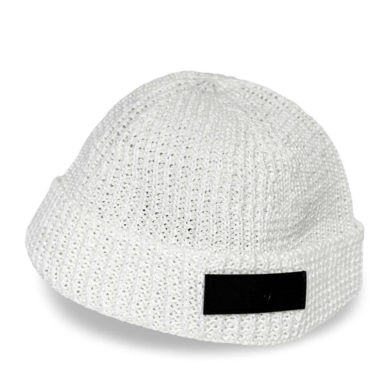 Leather logo watch cap beanie_cold white