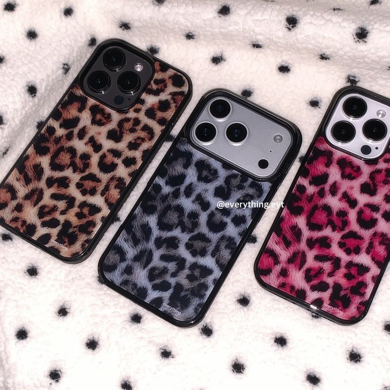 [glass] leopard fur case - grayish blue