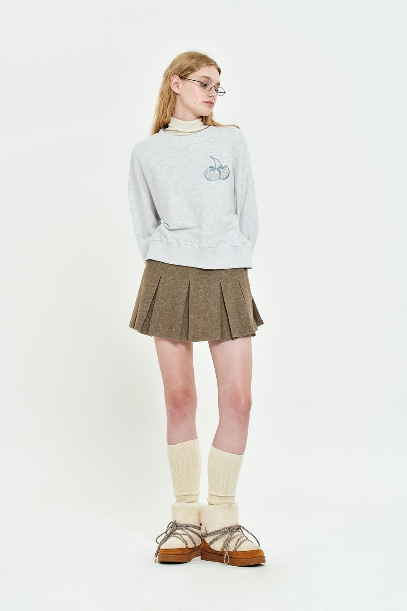 CHERRY BUTTON POINT PLEATS SKIRT[DARK BEIGE]