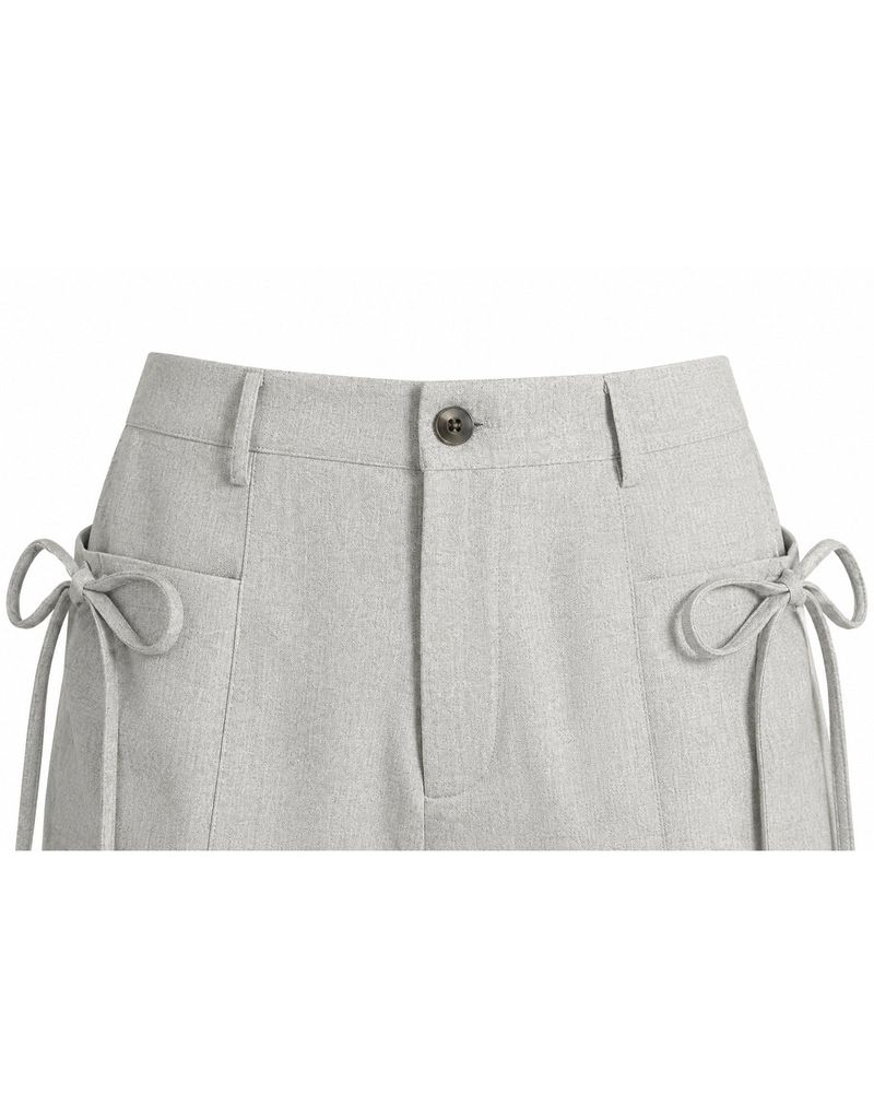 Ribbon Linen Summer Shorts Light Grey