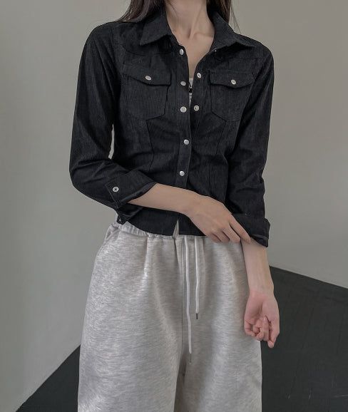 Ribbed slim-fit western shirt