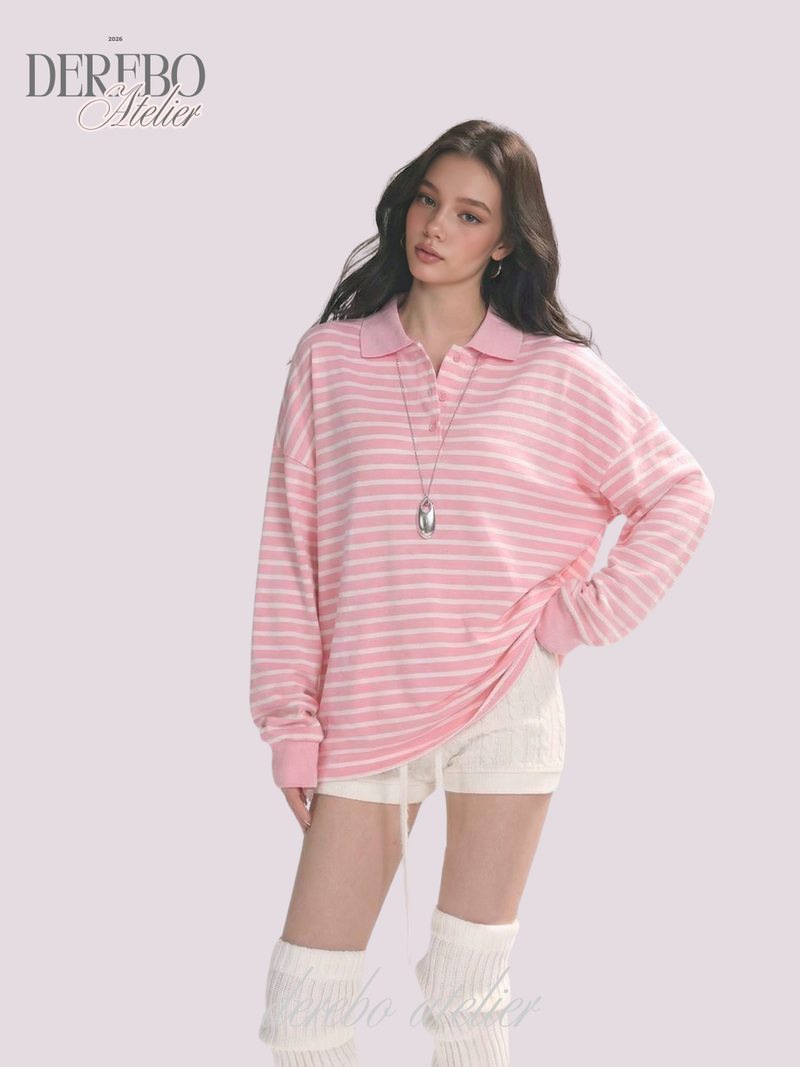 Pink Stripe Loose Collar Tee
