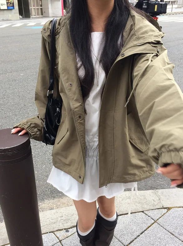 Romon String Hood Pocket Field Jacket