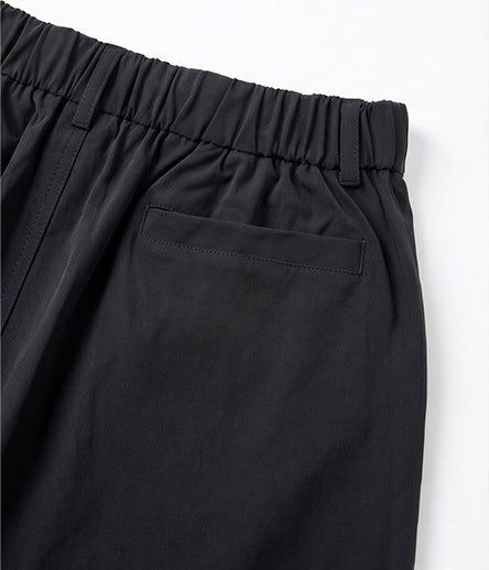 Nylon Stretch Double-Pleat Shorts Black