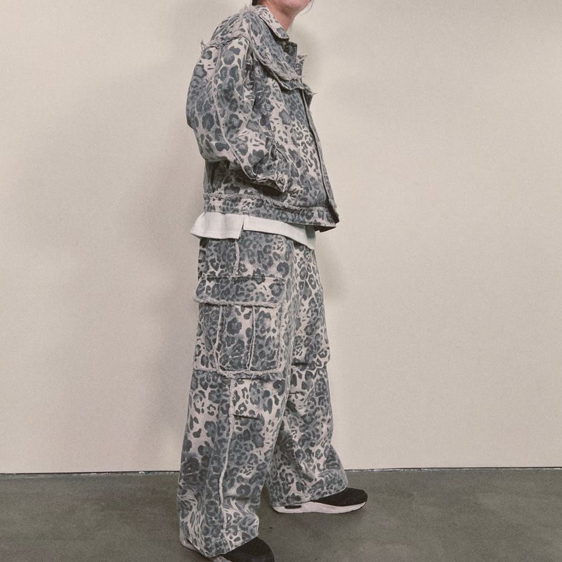 leopard grunge wide pants_grey