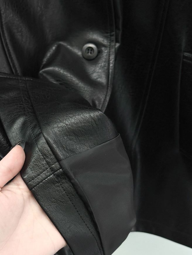 Met Button Cracked Leather Jacket