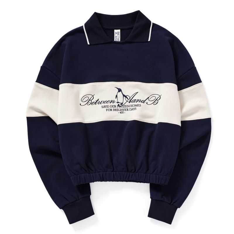 COLOR BLOCK COLLAR SWEATSHIRT_NAVY