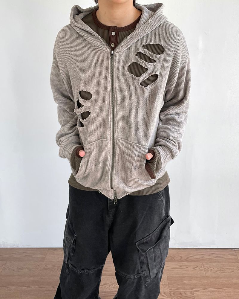 IDF（アイディーエフ）の「Broken Knit Hooded Zip-Up（Tops）」