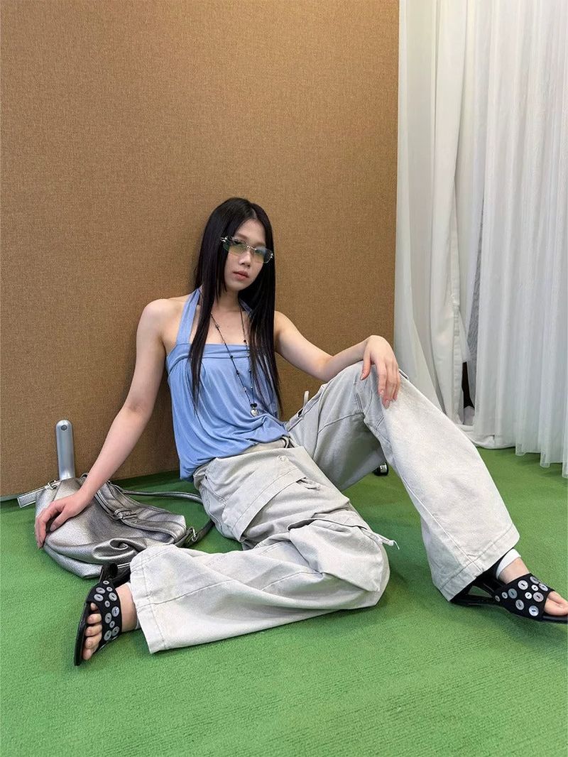 Multi-Pocket Jeans Wide Casual Pants