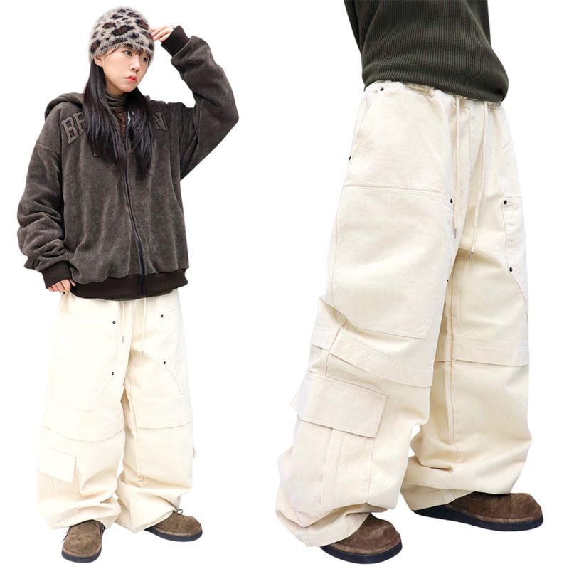 Wide Peach-Finish Double-Knee Balloon Pants