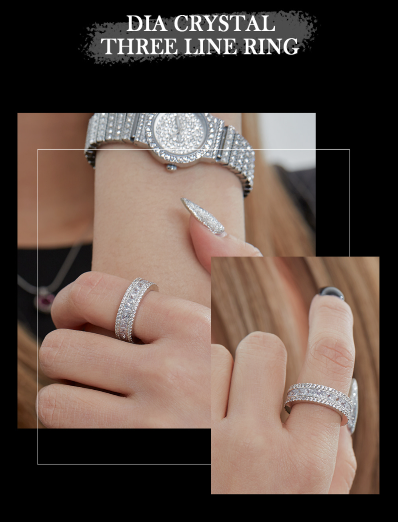[BLACKLABEL] AAA DIA Crystal 3-line ring