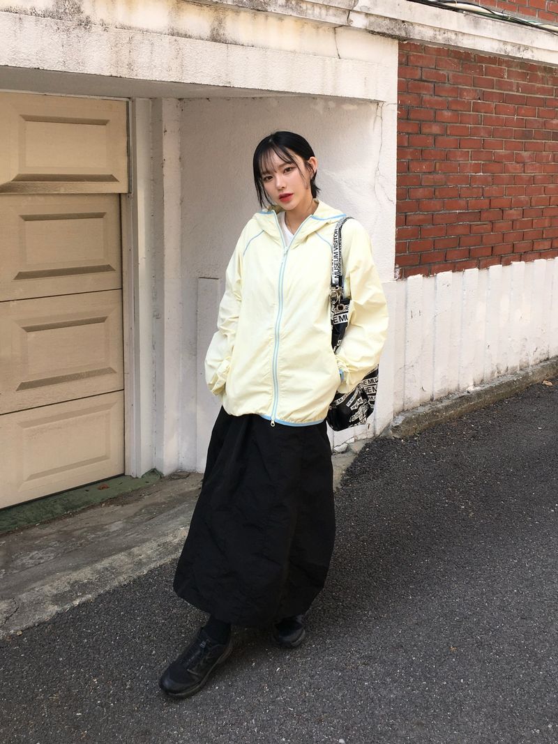 Windy Nylon Banding Long Skirt (3c)