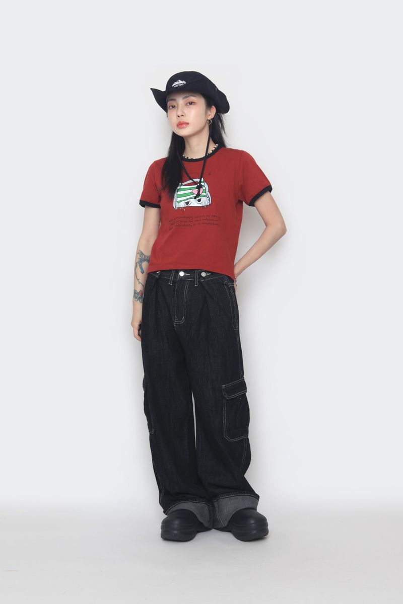 non-faded cargo denim pants