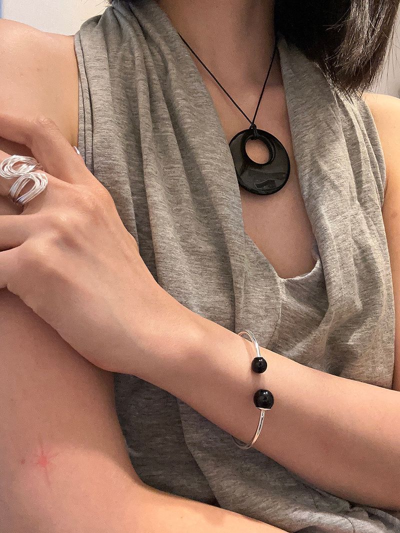 [925silver] Black agate long necklace
