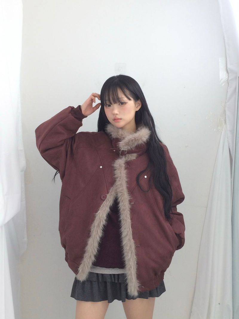 Milkfur high neck suede jumper